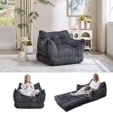 Manyday 2 in 1 Folding Sofa Bed, Gray | Convertible Sleeper Sofa to Lounger Comfy Bean Bag Chair for Adults, Corduroy Floor Couch Bed with Handle for Living Room