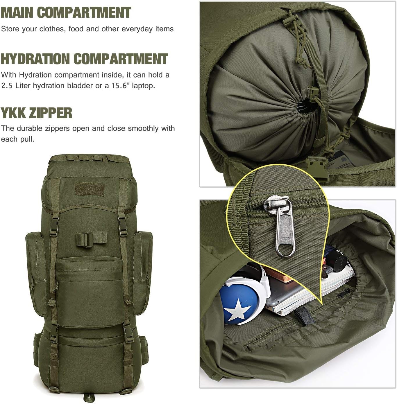 Mardingtop 50L/60L/75L Molle Hiking Internal Frame Backpacks with Rain