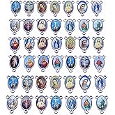 Rosfully 50pcs Mix Picture Our Lady Jesus Cross Saint Mary Medal Rosary Charms Connector Alloy Crucifix Jewelry making