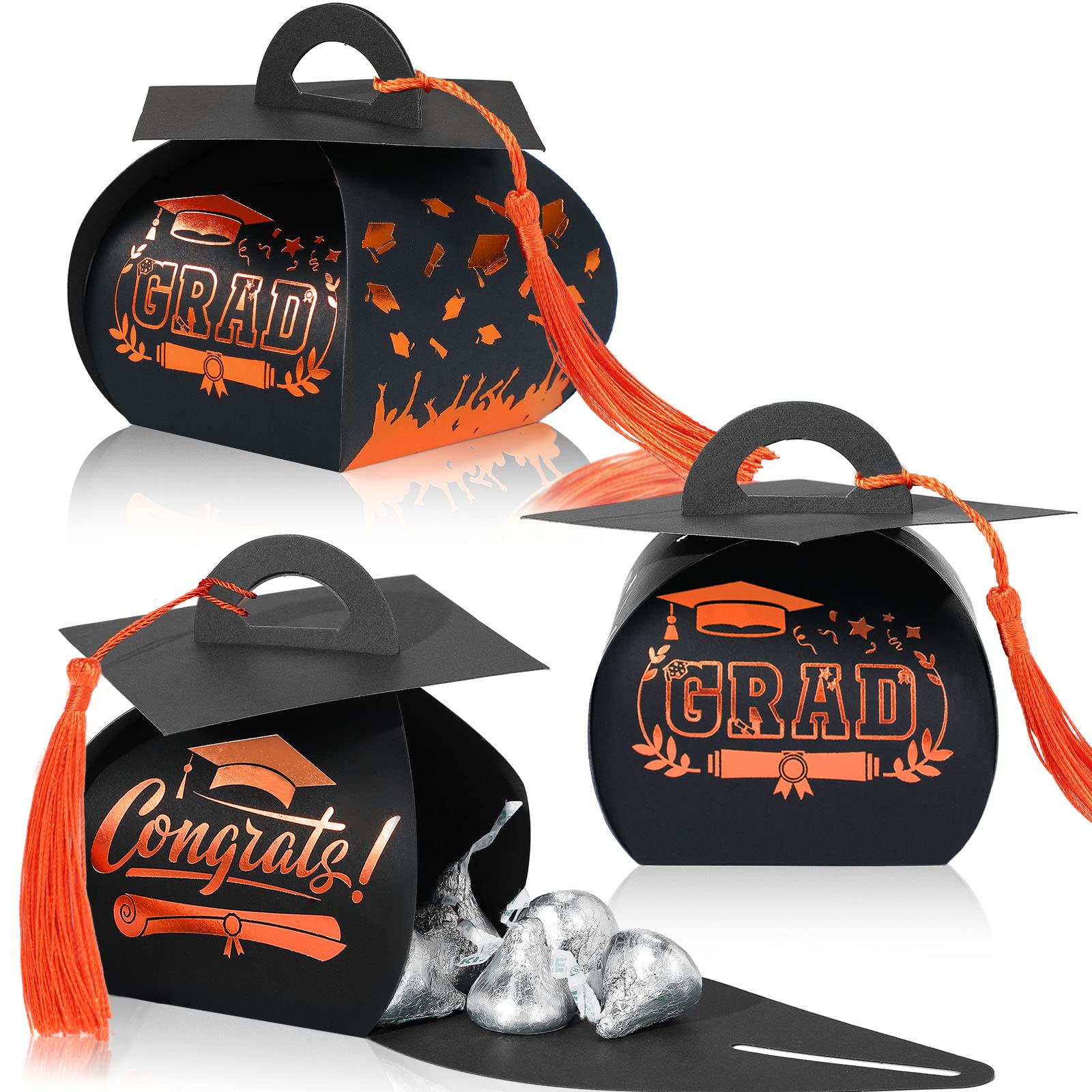 Photo 1 of TaoBary 30 Pcs Graduation Cap Gift Boxes Graduation Decorations Class of 2025 Candy Box with Tassel for 2025 Grad Party Favors Supplies(Orange)
