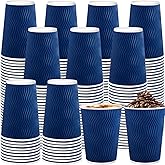 RXLWYUNLAE 120 Pack Paper Coffee Cups, 12 oz Disposable Coffee Cups,Corrugated Insulated Ripple Wall, Paper Ripple Cups for Coffee, Hot Chocolate and Hot Tea Drinks - Navy