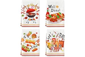 Lebsitey BBQ Kitchen Towels Set of 4, It's BBQ Time Kitchen Towels Hand Towels Kit Printed with Funny Sayings, Absorbent Drying Kitchen Towels for Cooking Baking, 24X16inch