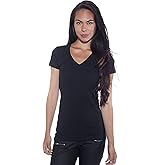 4 Pack Zenana Women's Basic V-Neck T-Shirt Small Black, White, Yellow, Jade