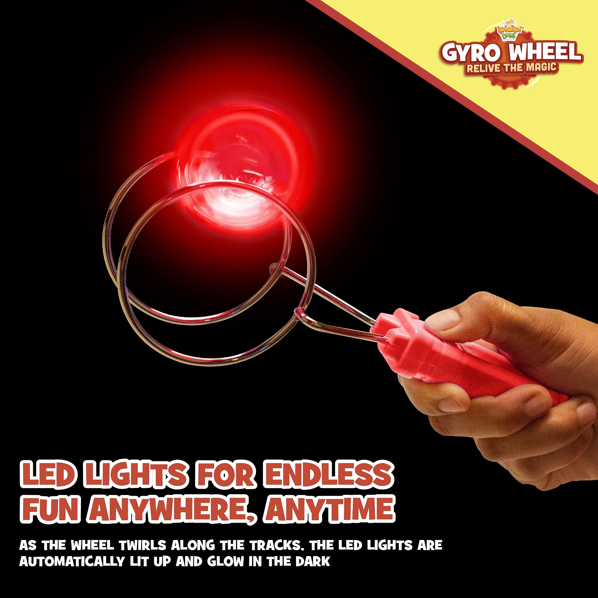 IPIDIPI TOYS Retro Magic Gyro Wheel – 3 Pack Light Up Magnetic Rail Twister Fidget Toy – Classic Vintage Spinning Sensory Toys & Stocking Stuffers for Kids – Ideal Stocking Stuffers for Kids