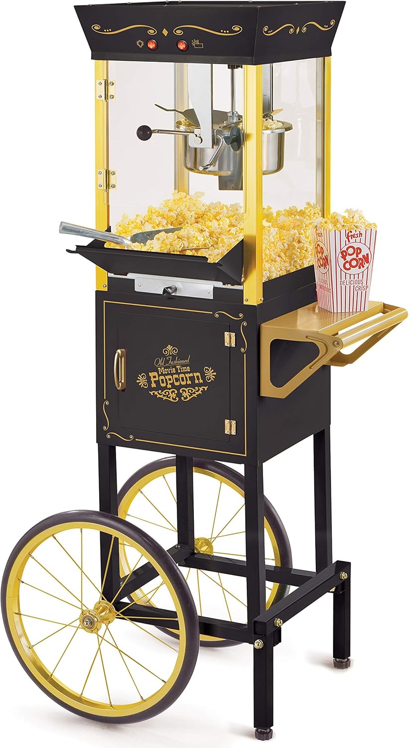 Nostalgia CCP510BK Vintage Professional Popcorn Cart-New 8-Ounce Kettle-53 Inches Tall-Black (Renewed)