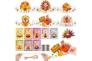 Konsait 24 PCS Color Your Own Thanksgiving Headband Make a Turkey Stickers Set Thanksgiving Party Supplies Turkey Crafts for Kids School and Home Activities