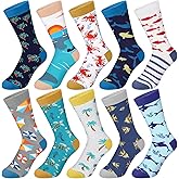 Janmercy 10 Pairs Funny Socks for Men Ocean Themed Assorted Fun Crazy Cute Boardroom Novelty Dress Crew Socks Gift for Men Dad Grandpa Shoe Size 9-12