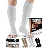 Doctor's Select 3 Pairs Copper Toeless Compression Socks Women & Men - 20-30 mmHg Open Toe Compression Socks Knee High Women