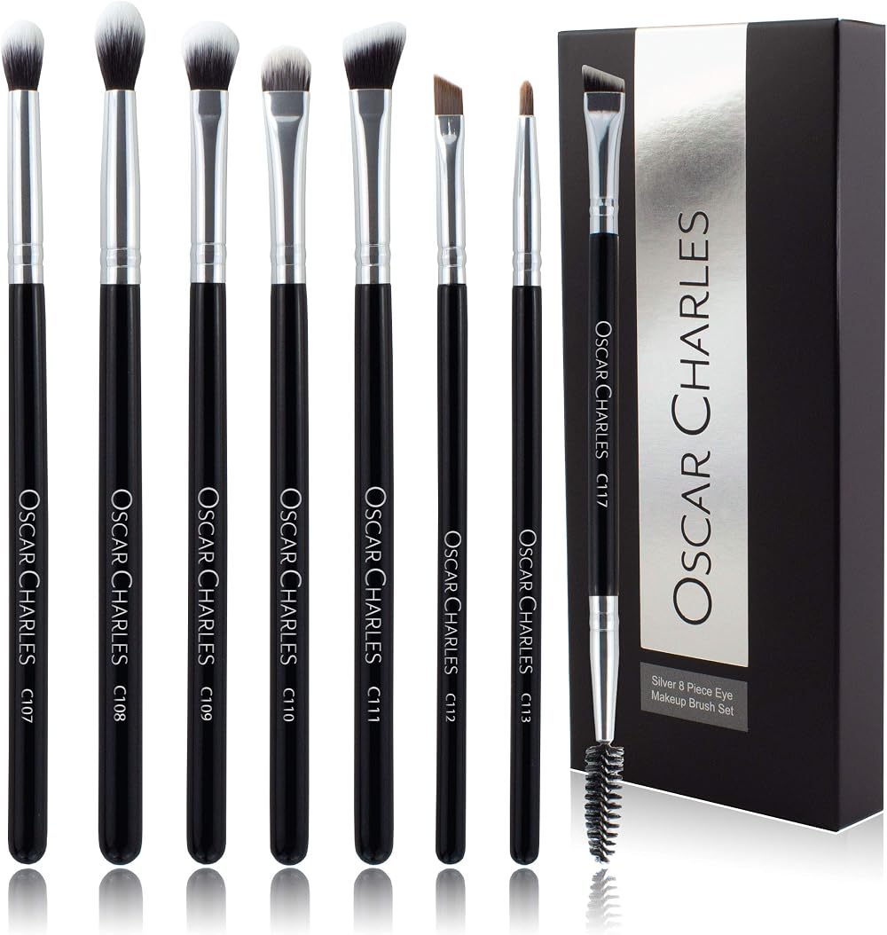 Oscar Charles 8-Piece Professional Eye Makeup Brush Set Silver