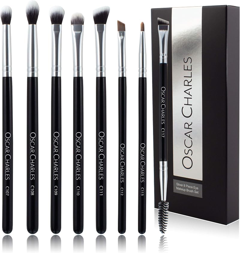 Oscar Charles 8-Piece Professional Eye Makeup Brush Set Silver