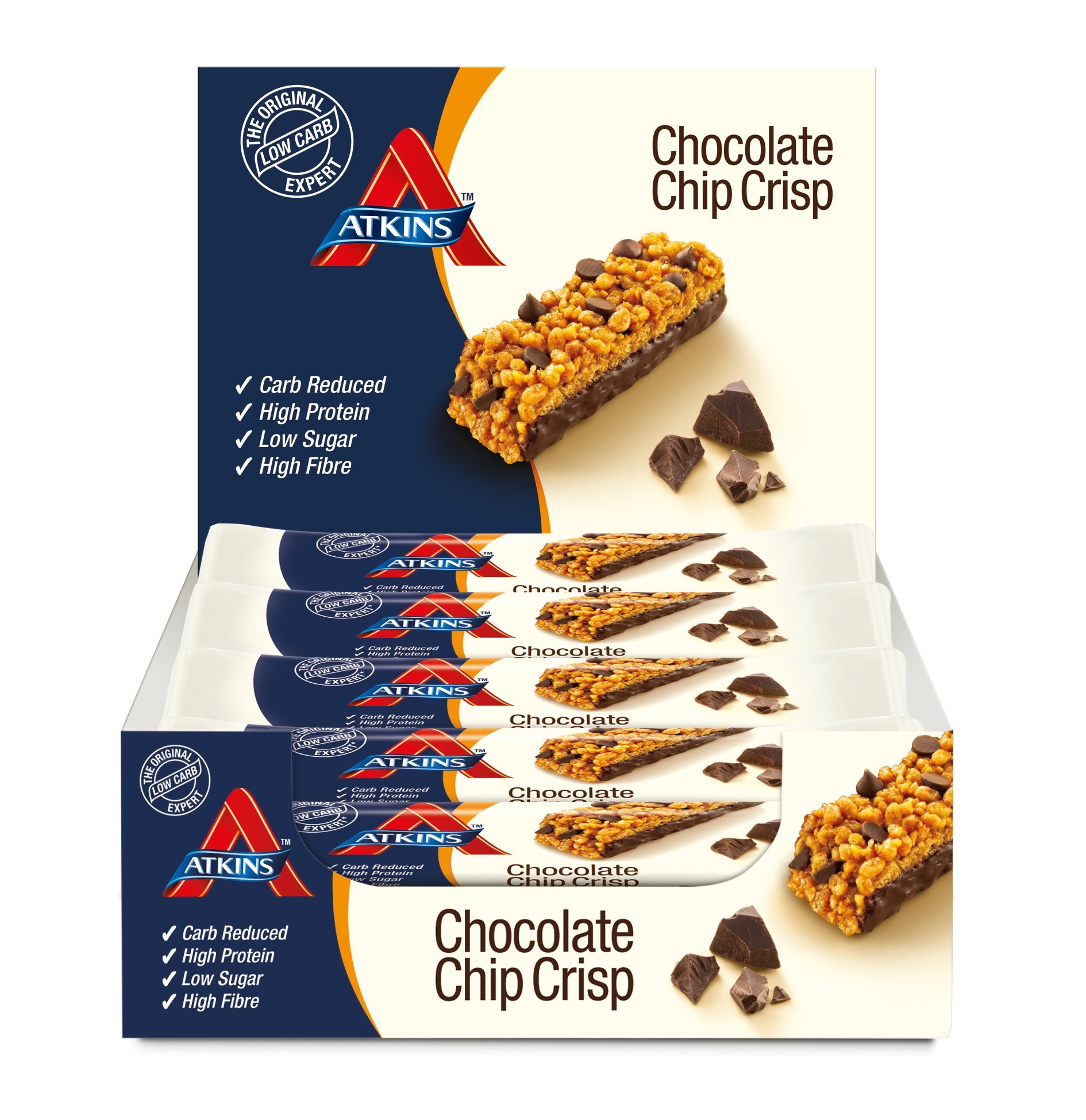 Atkins Chocolate Chip Crisp, Low Carb, High Protein Snack Bar, 15 x 30g