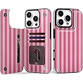 TopPerfekt for iPhone 16 Pro Max Case Wallet with Card Holder, Flip PU Leather Built-in Card Slots,Double Magnetic Clasp and Durable Shockproof for iPhone 16 Pro Max 6.9 inch Women Men -Stripes(Pink)