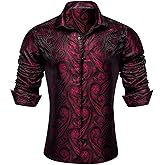 YOHOWA Men's Paisley Shirt Silk Jacquard Dress Long Sleeve Button Down Shirts Casual Mexico Western Disco Party Wedding Prom