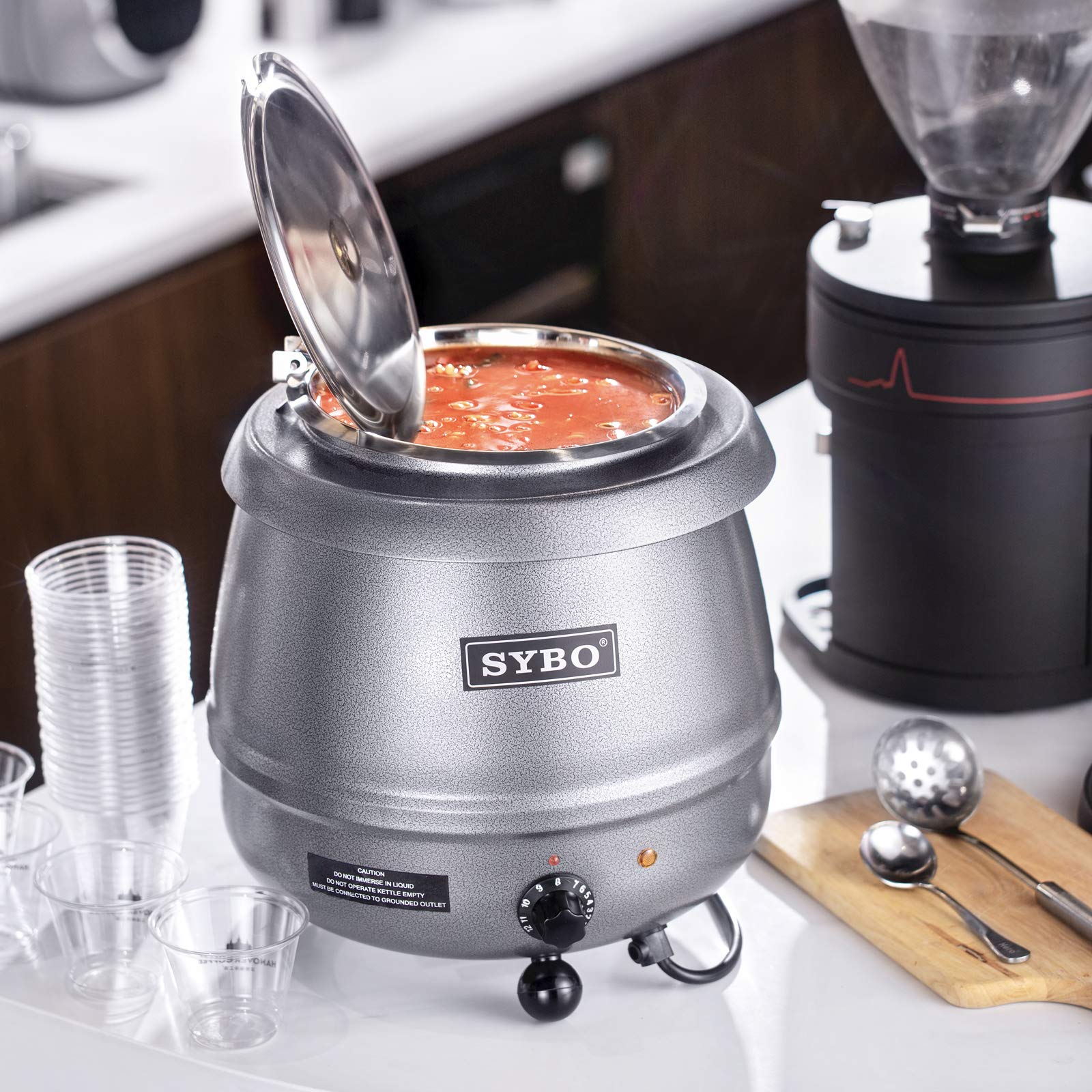 SYBO SB-6000-2G Commercial Grade Soup Kettle with Hinged Lid and Detachable Stainless Steel Insert Pot for Restaurant and Big Family, 10.5 Quarts, Silver