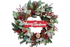 idyllic 24" Artificial Christmas Decoration Wreaths for Front Door with Lamb's Leaves Berries Pine Cones Winter Spring Wreath for Indoor Outdoor Home Wall Window Porch Decor