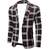 NOVOCCT Men's Plaid Slim Fit Blazer Jacket, Lightweight 2-Button Casual Sport Coat, Formal & Everyday Blazer for Men