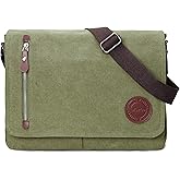 Vintage Canvas Satchel Messenger Bag for Men Women,Travel Shoulder bag 13.5" Laptop Bags Bookbag (Army green)