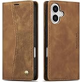 QLTYPRI for iPhone 16 Case Wallet with Card Holder, Vintage PU Leather Kickstand Magnetic Closure Shockproof Folio Book Cover Case for iPhone 16 - Retro Brown