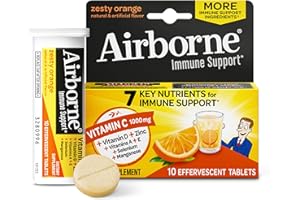 Airborne 1000mg Vitamin C with Vitamin D & Zinc, Sugar Free Multivitamin Immune Support Supplement, Antioxidants Vitamins A C & Vitamin E, 10 Effervescent Tablets, Zesty Orange Flavor