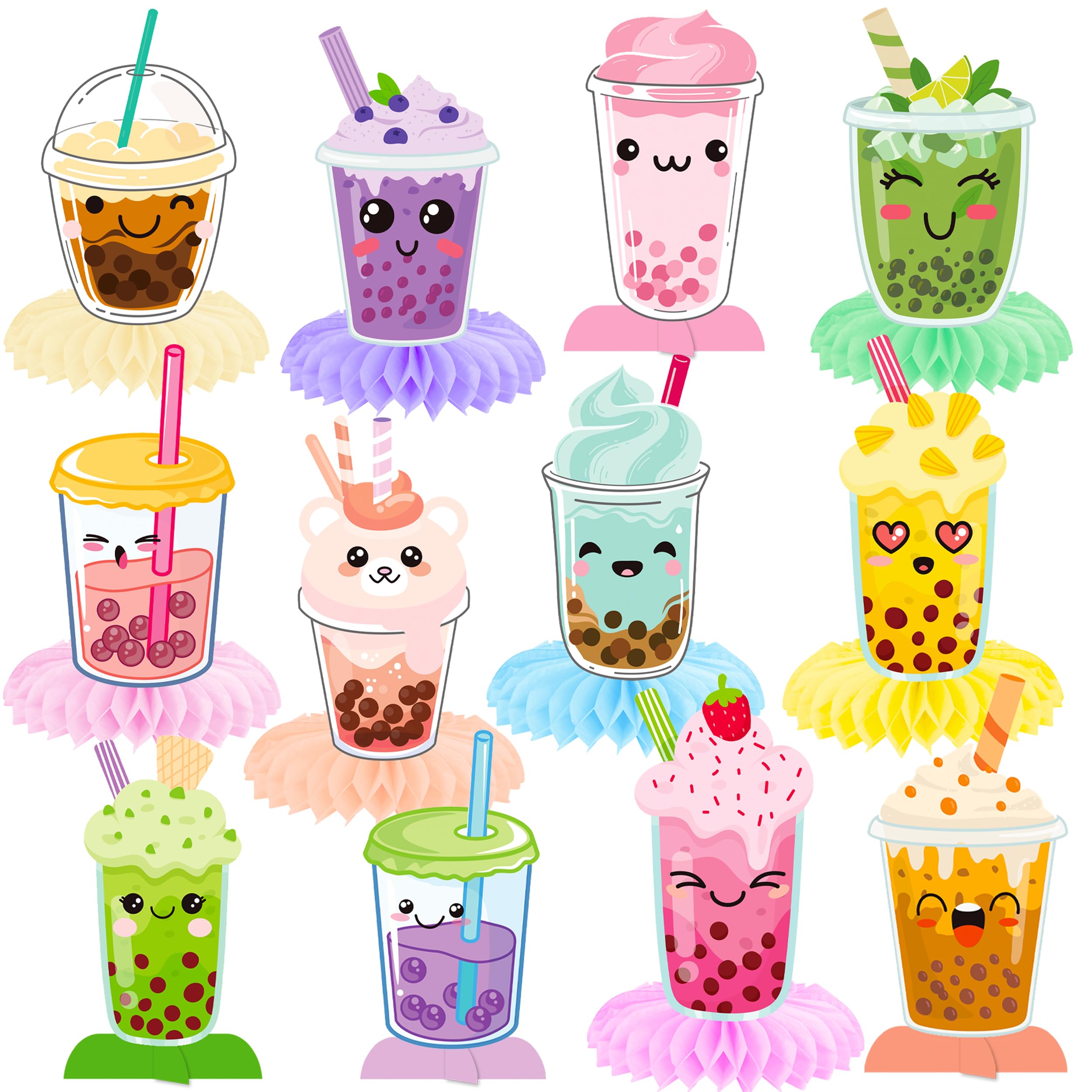 Photo 1 of Bubble Tea Party Honeycomb Centerpieces Boba Tea Themed Party Decorations Pearl Milk Tea Party Honeycomb Centerpiece Decorations for Bubble Tea Birthday Baby Shower Party Supplies