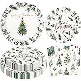 150PCS Christmas Paper Plates and Napkins, Christmas Tree Party Supplies Disposable Xmas Dinnerware Set Dinner Plates Dessert Plate Luncheon Napkins Party Decorations Serves 50 Guests