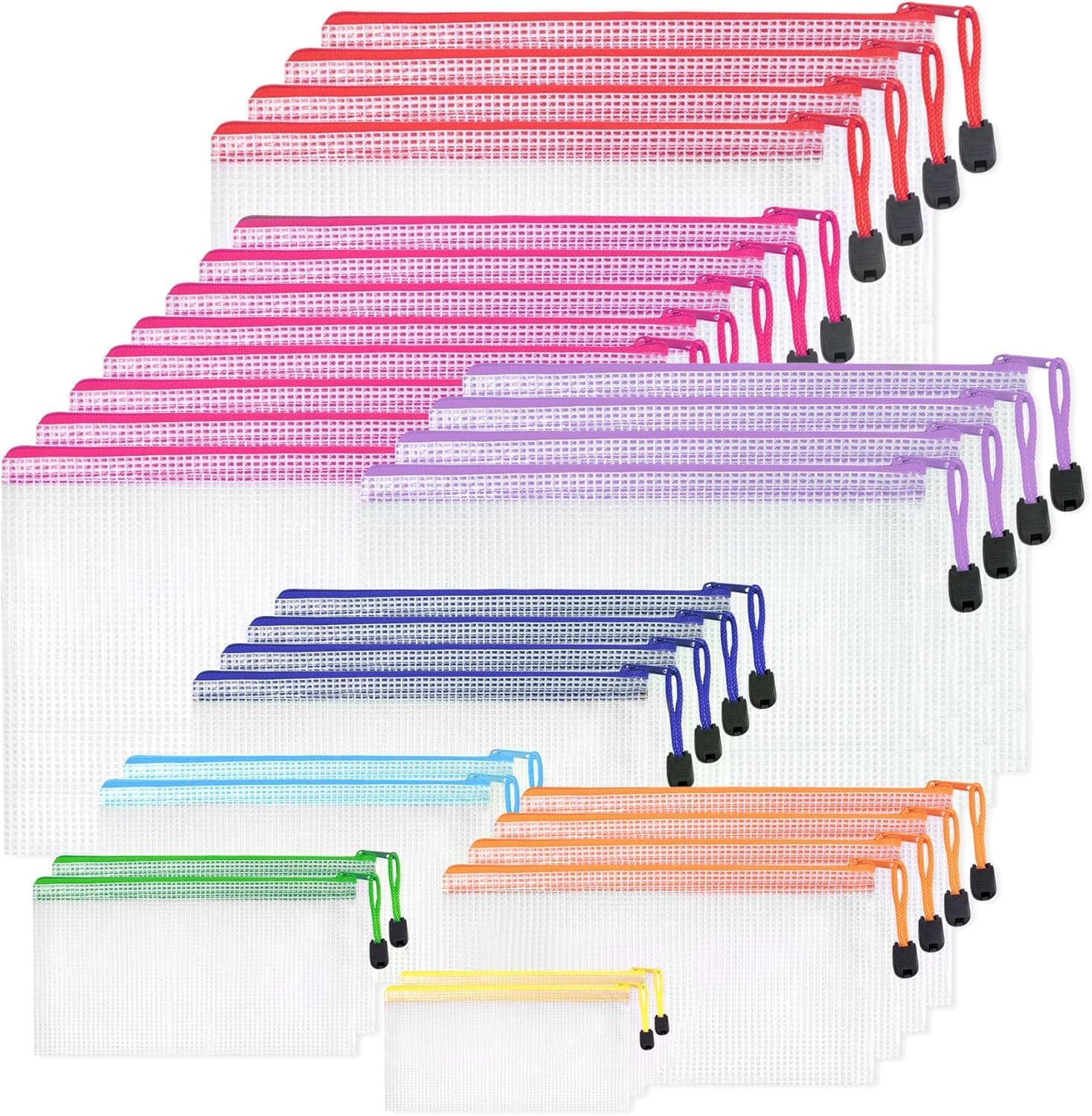 Photo 1 of ENFANTRY 24pcs Mesh Zipper Pouch Bags, A4 Zipper Bags for Organizing Storage, Waterproof Zipper Pouches, Letter Size, File Bags for School, Toys, Puzzle, Board Games and Office Supplies