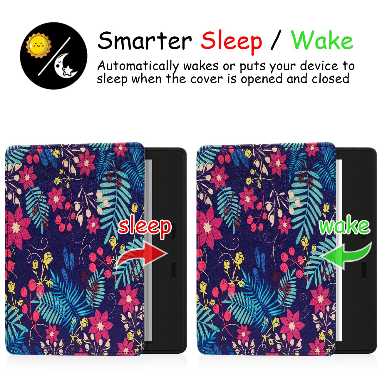 Stand Soft Case for 7 Inch Kindle Oasis (10th Generation, 2019 Release and 9th Generation, 2017 Release) with Double Hand Strap/Auto Sleep & Wake/Magnetic Closure (Jungle Flower)