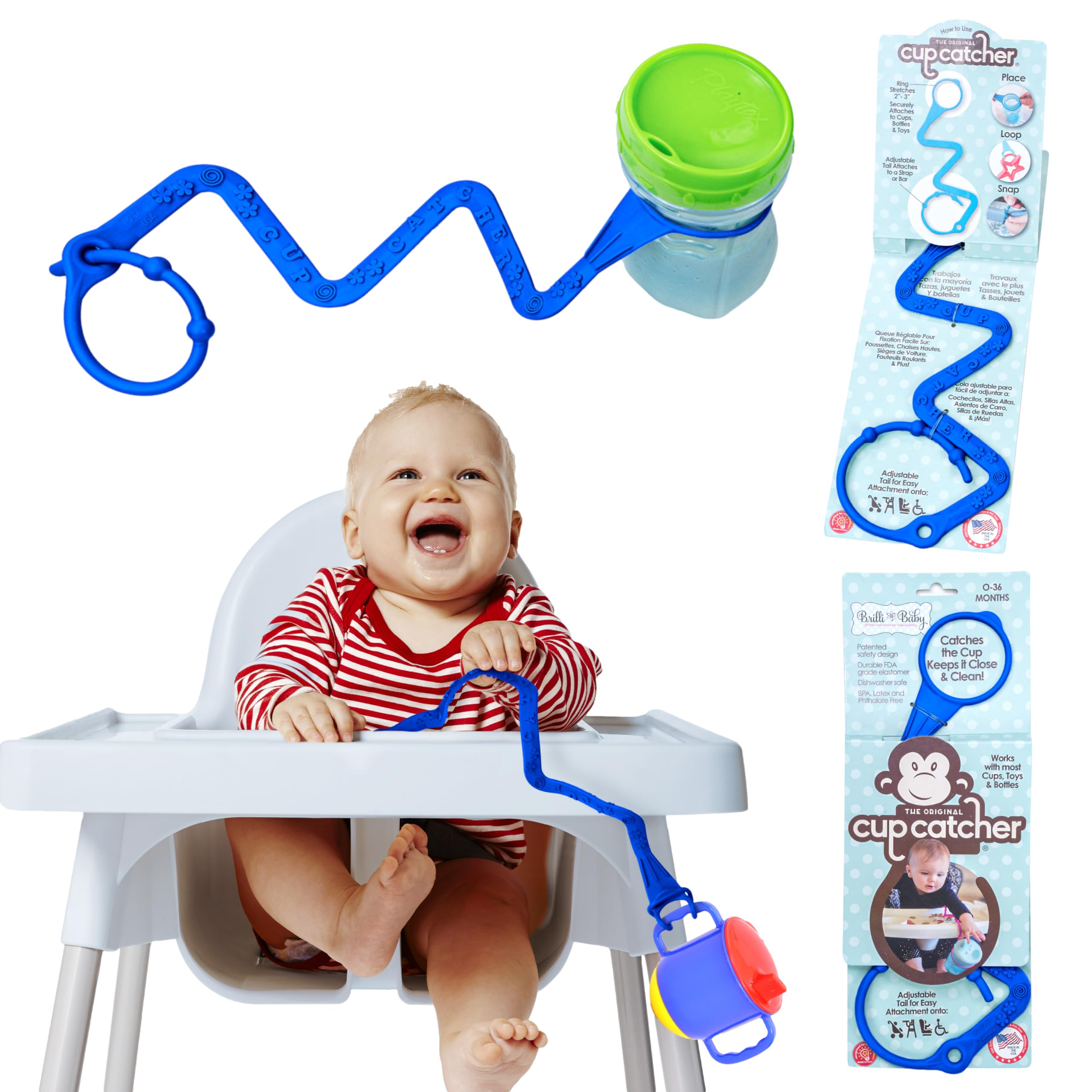 Cup Catcher by Brilli Baby - Catches The Cup, Keeps It Close & Clean! … (Blue)