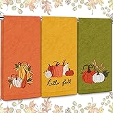 JarThenaAMCS 3Pcs Fall Pumpkin Hand Towels Embroidered Pumpkin Cotton Bathroom Towels Autumn Colors Dish Towels for Thanksgiving Drying Cleaning Cooking Gift, 29.5 x 13.7 Inch