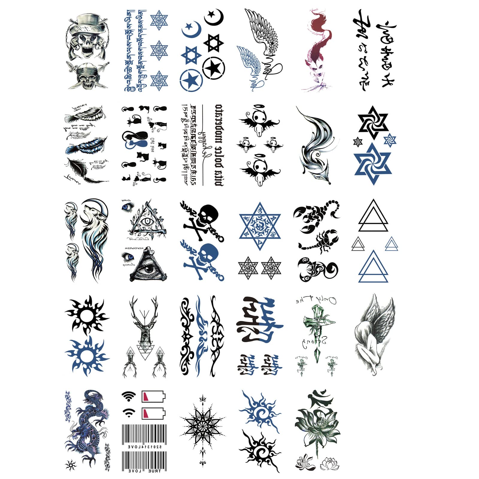 Nirbffo Black Temporary Tattoos Moon Stars Eyes Hexagram Geometry Wolf Cross Words Lines for Men and Women Small tattoo - 30Sheets 10x6cm