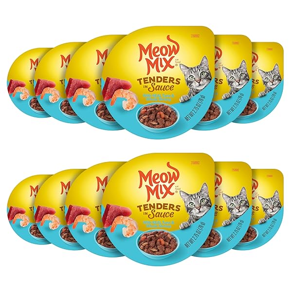 MEOW MIX TENDERS IN SAUCE WET CAT FOOD, TUNA & SHRIMP, 2.75 OUNCE CUP (PACK OF 12)