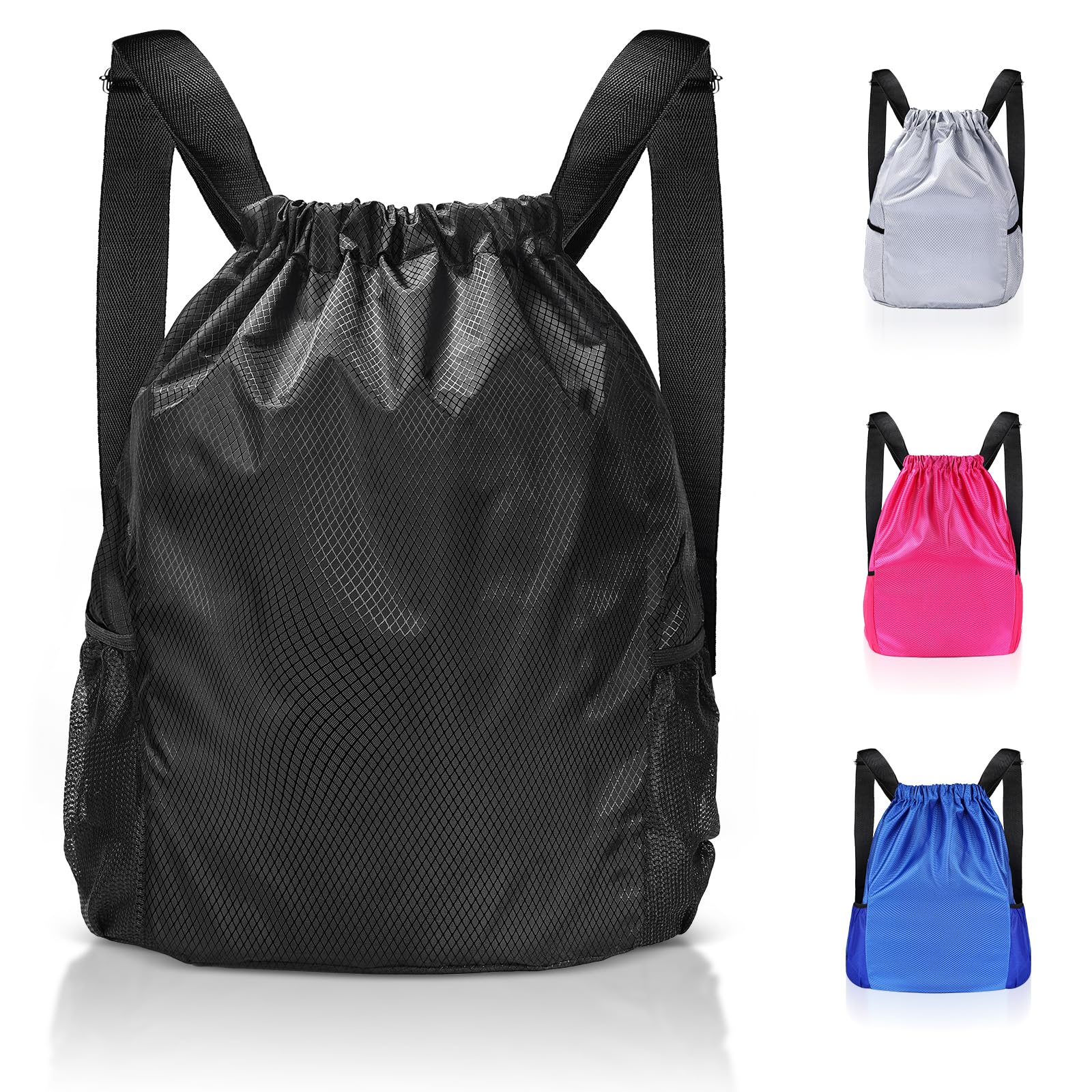 Lychico Waterproof Drawstring Bags, Swim PE Backpack Bag for Men & Women, Sports Gym, Travel, Swimming, Beach, Large Daypack, Black