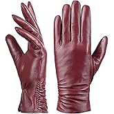 Dsane Womens Winter Leather Touchscreen Texting Warm Driving Lambskin Pure Genuine leather Gloves