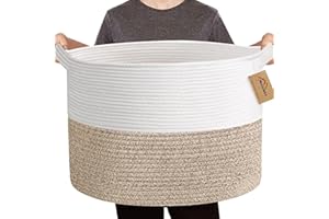 MEGASKET Large Rope Storage Basket, 22" X 22" X 14" Extra Large Woven Baskets for Storage, Cotton Rope Basket for Blankets Toys, Wicker Storage Baskets for Organizing, Wicker Laundry Basket Hamper