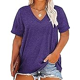 Kancystore Women's Plus Size V Neck T Shirts Short Sleeve Tops Casual Summer Tshirts Loose Fit Tees XL-5X