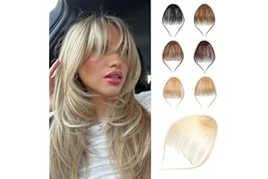 Cephermer Clip in Bangs - 100% Human Hair Wispy Bangs Hair Clip Fake Bangs Fringe with Temples Hairpieces Air Bangs for Women Bleach Blonde