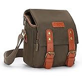 CADeN Compact Camera Bag Case Canvas Leather Trim Compatible for Nikon, Canon, Sony Mirrorless Camera and Lenses Waterproof, Camera Shoulder Messenger Bag (Small 1.0 Brown)