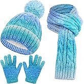 Kids Hat Gloves wiht Scarf Winter Girls Scarves and Gloves Set Fleece Lined Beanie Soft Scarf for Christmas Gift