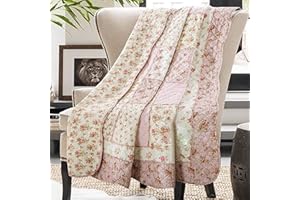 VIVILINEN Twin Size Quilt Cotton Pink Floral Patchwork Throw Blanket for Couch Sofa Vintage Reversible Lightweight Quilted Bedspread Coverlets Flowers Quilt Soft Garden Comforter Bed Cover for Bed Home Decor