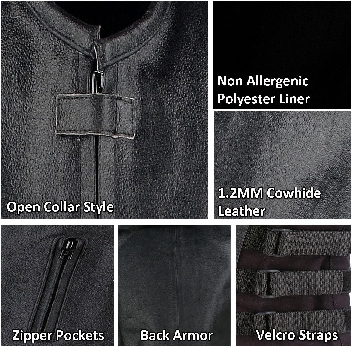 New Men's Armor Biker Motorcycle Leather Adjustable Vest Stylish Black: Automotive