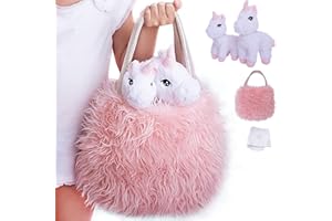 Perfectto Design Unicorn Toy for Girls Age 3-10. 4 PCS Set - Mommy and Baby Stuffed Animals, Bag and a Doll Blanket. Unicorn Gift for 3-8 Year Old Birthdays and Christmas.