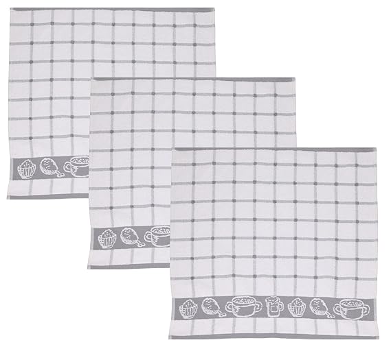 Betz 3 TLG. Küchentücherset Guten Appetit I. Küchenhandtuch Geschirrtuch Frottee Größe:50x50 cm Farbe: grau