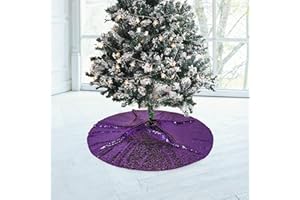 ShinyBeauty Christmas Tree Skirt-24Inch-Purple,Sequin Tree Skirt,Rustic Tree Skirt,Rustic Christmas Decorations (Purple)