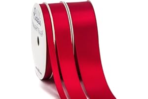 Ribbli 3 Rolls Double Faced Satin Red Craft Ribbon,Total 30 Yards,(1/4 Inch x 10-Yard,5/8 Inch x 10-Yard,1 Inch x 10-Yard),Use for Bows Bouquet,Wreath,Gift Wrapping,Christmas Decoration