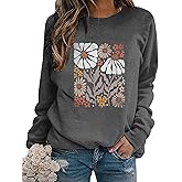 Elemevol Flower Sweatshirt Women Wildflower Shirts Vintage Minimalistic Flower Print Sweatshirt Fall Autumn Pullover Tops