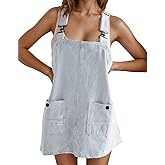 Kedera Women's Denim Overall Dress Jean Romper Mini Dress Adjustable Strap Denim Dress with Pockets