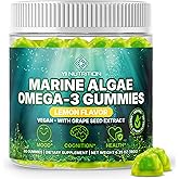 Marine Algae Omega 3 Gummies with 3400mg+ | DHA/EPA/ALA, 20:1 Grape Seed Extract, Vitamin C & Folate | Heart, Brain & Skin | Plant-Based, Sugar-Free, 60 Ct