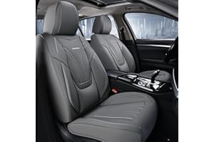Coverado Car Seat Covers Front Seats, 2 Piece Car Seat Protector with Lumbar Support & Removable Headrest, Breathable Leather Seat Cushion Universal Fit for Truck Automotive Vehicles Gray