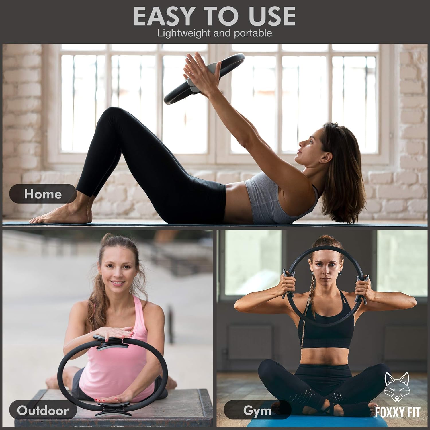 FOXXY FIT Pilates Ring - Magic Circle for Pilates, Yoga and Floor Exercises with Dual-Grip Handles –Premium Pilates Circle for Thighs, Core and Arms – Core Sliders, Workout Guide and Free Bonus : Sports & Outdoors