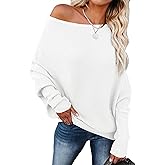 ANRABESS Womens Off Shoulder Sweaters 2025 Fall Long Batwing Sleeve Loose Fit Knit Tops Casual Pullovers Jumpers